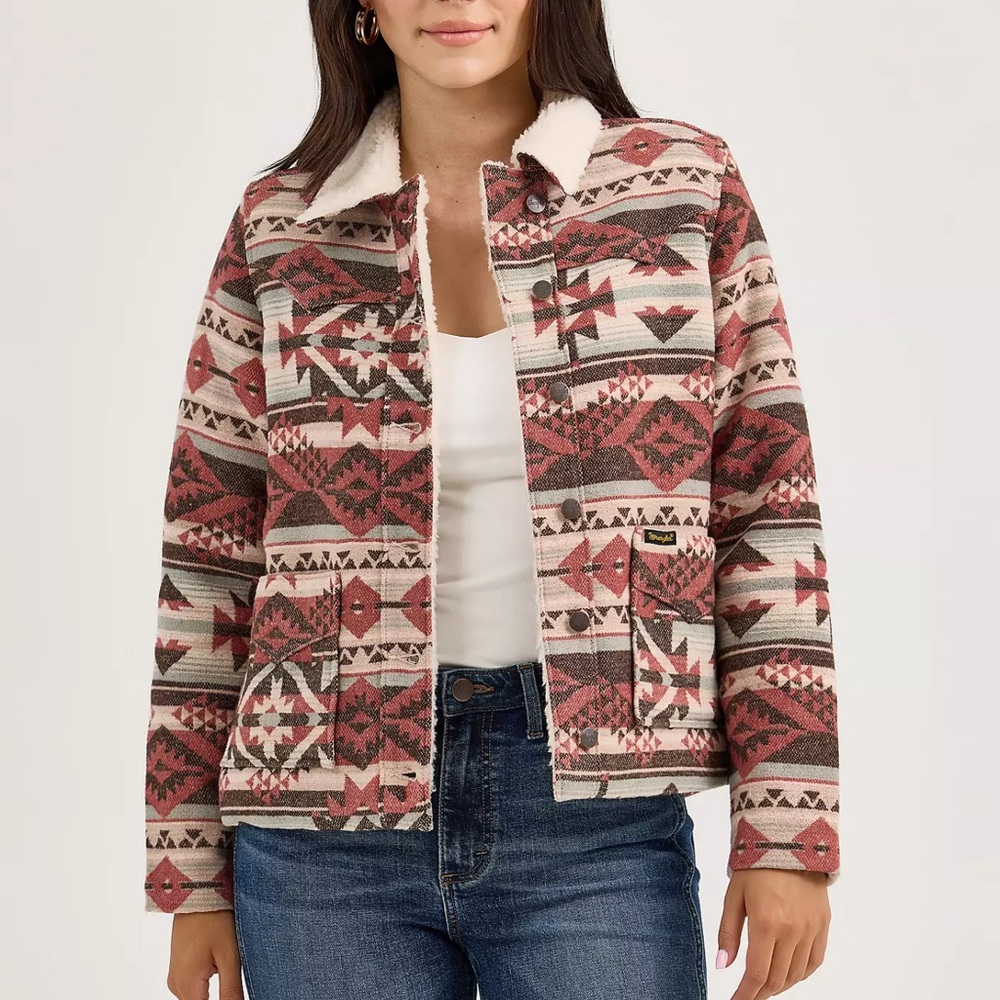 WOMEN'S WRANGLER® SHERPA LINED JACQUARD BARN JACKET